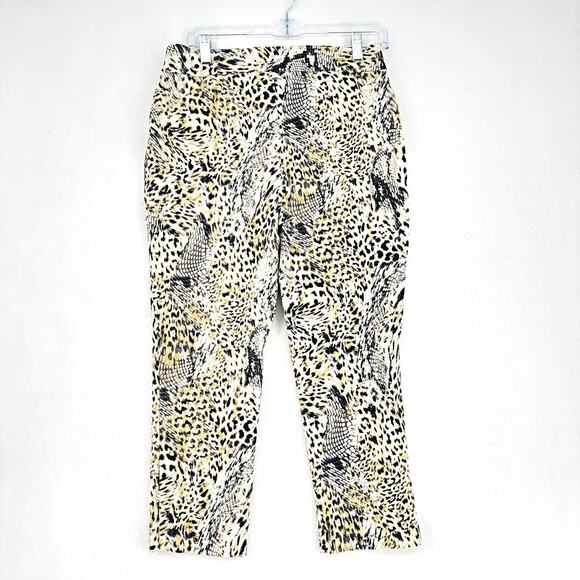Chico's Pants Women Size 8 Multicolor Slim Fit Stretch Leopard Print 60 Rayon - Picture 2 of 14